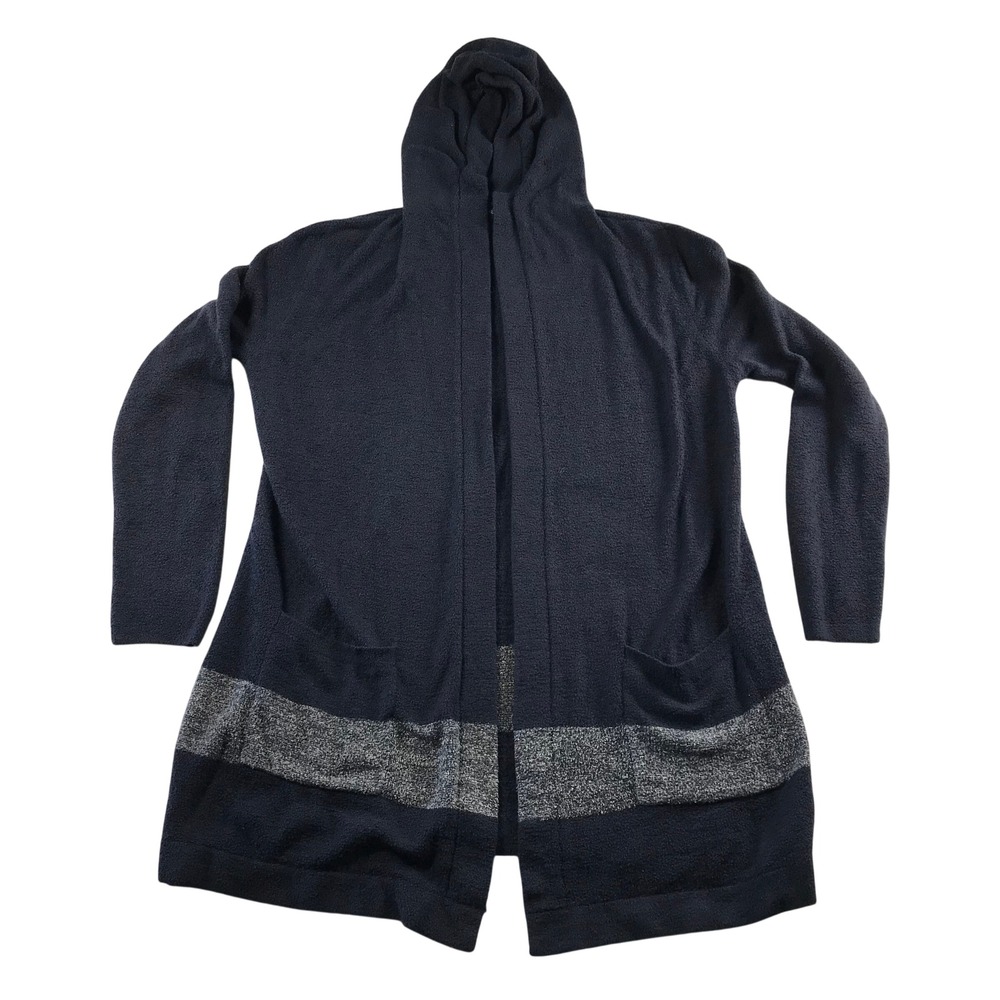 Barefoot Dreams CozyChic Lite Hooded Cardigan Navy Blue Grey NOWCL1055 L/XL